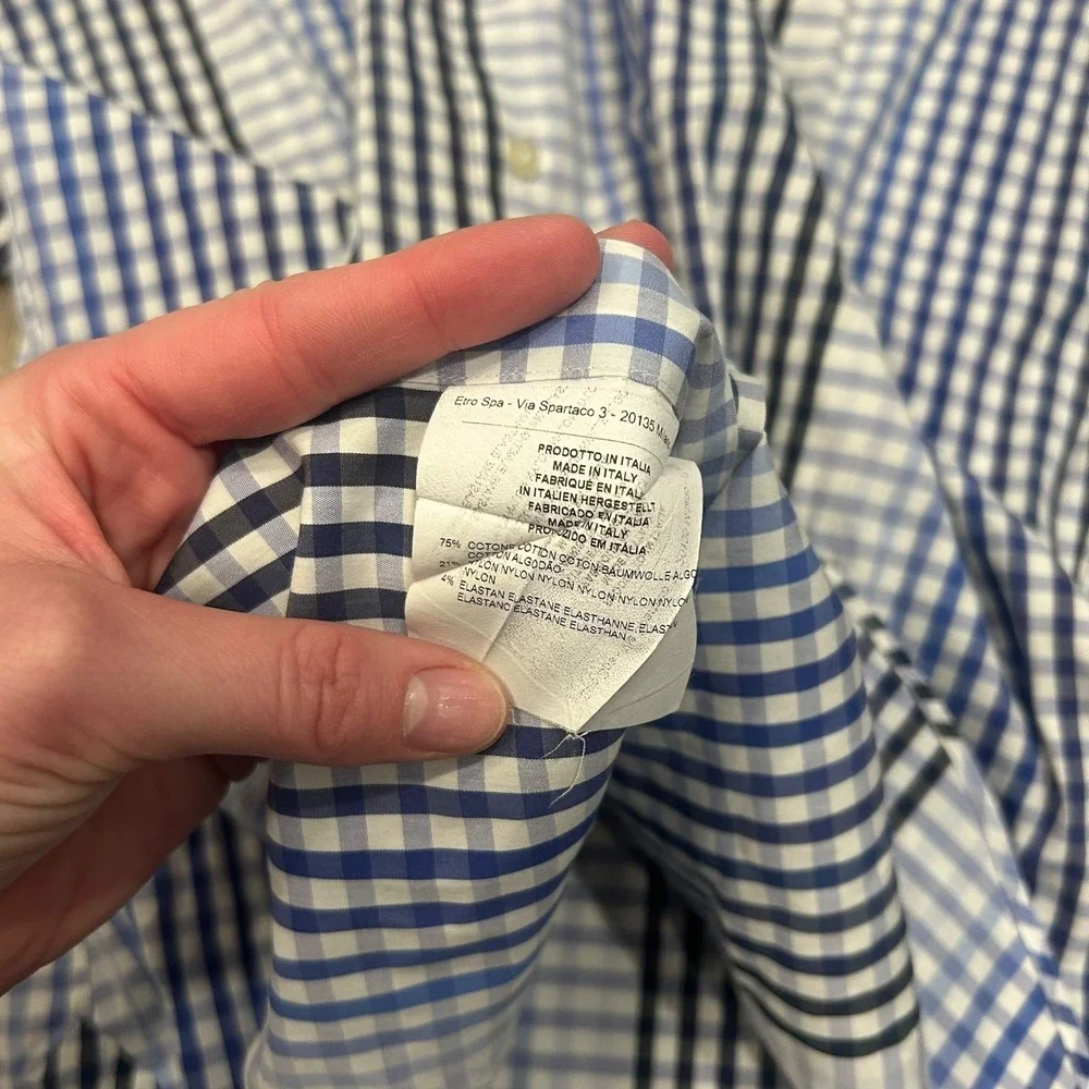 Etro Mens Shirt Size 43 Gingham‎ Check Long Sleeve Button Down Shirt
